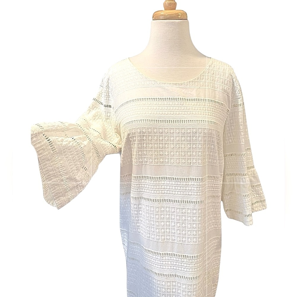 J. Crew White Eyelet Embroidered 100% Cotton Flutter Sleeve Shift Mini Size 10 - Picture 7 of 10